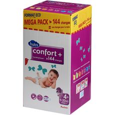 AUCHAN Auchan baby change confort+ mega pack 9/20kg x144 taille 4+