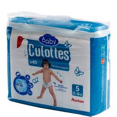 AUCHAN BABY Couches-culottes taille 5 (12-18kg) 40 couches-culottes