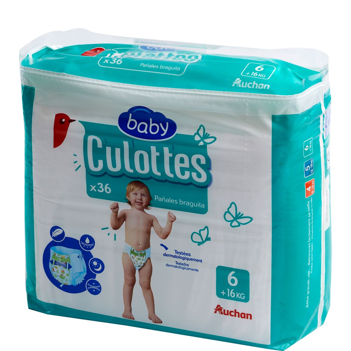 AUCHAN BABY Couches-culottes taille 6 +16kg 36 couches-culottes pas cher 