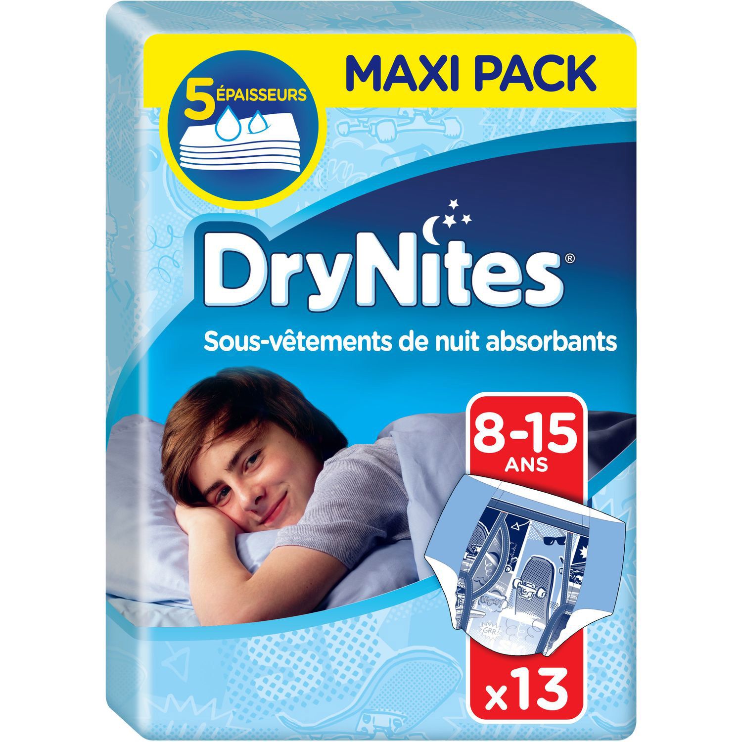 HUGGIES DryNites slips de nuit absorbants garçons 8-15 ans 13 slips pas  cher 