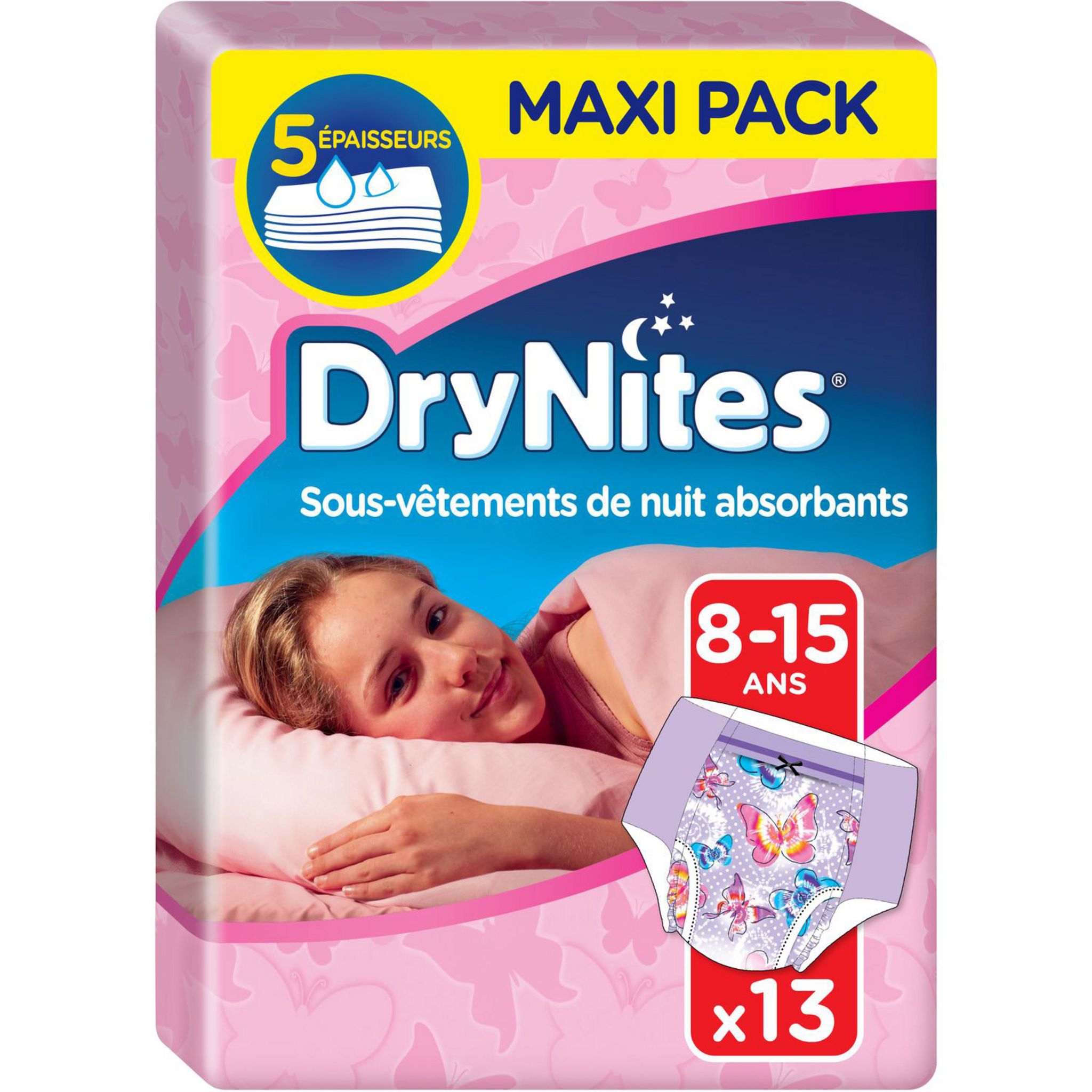Huggies DryNites Lot de 10 couches de nuit à haute absorption pour filles  de 4 à 7 ans (17 à 30 kg) : : Bébé et Puériculture