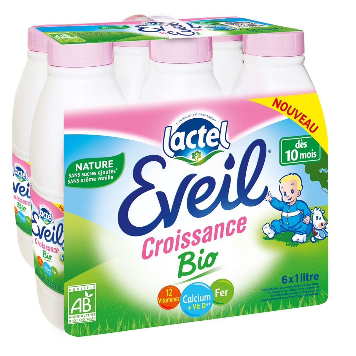 LACTEL Eveil lait de croissance nature liquide bio dès 10 mois 6x1l pas cher Auchan.fr