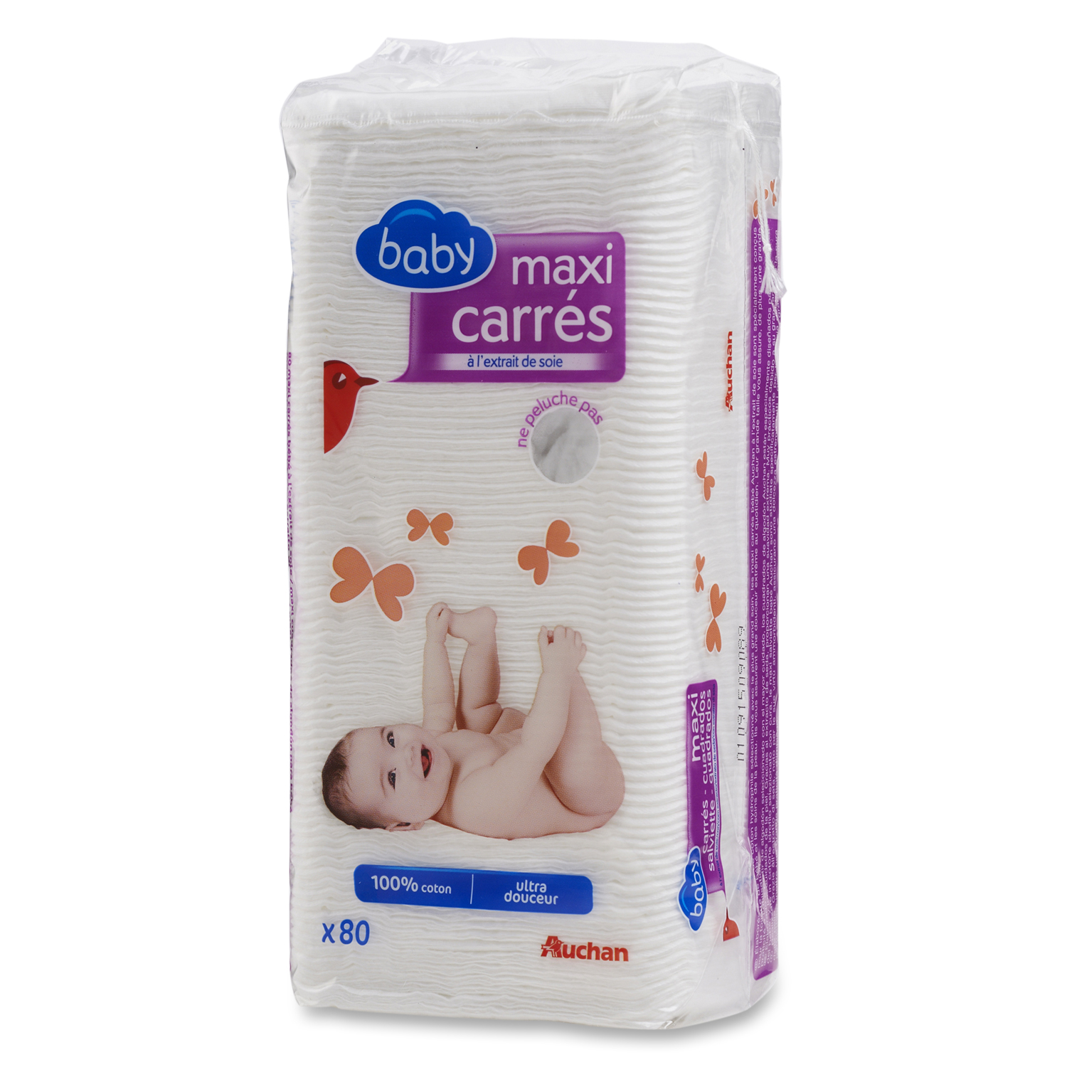 AUCHAN Auchan baby maxi carrés à l'extrait de soie ulta douceur x80 pas  cher 