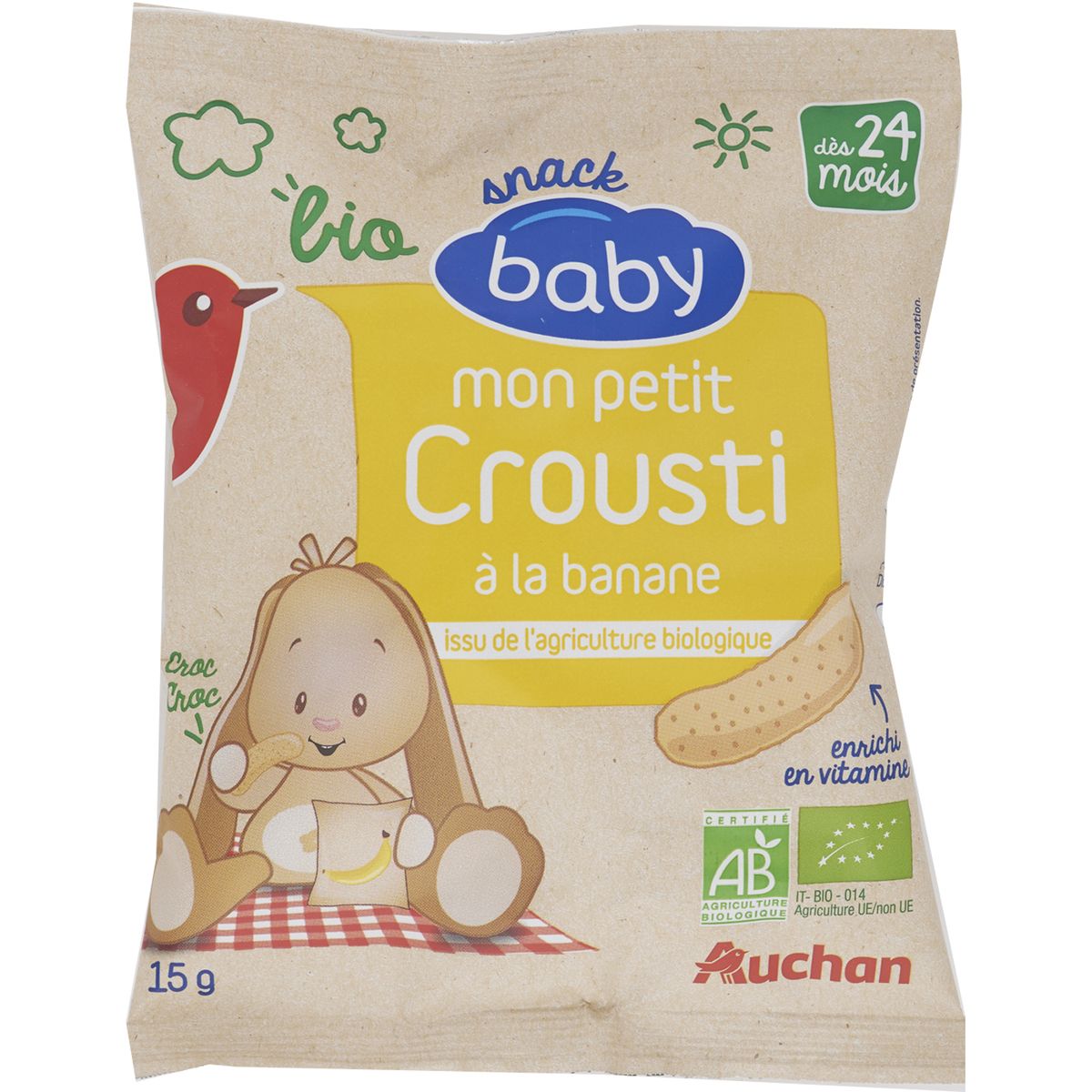 Auchan Baby Bio Auchan Baby Bio Mon Petit Crousty A La Banane Des 24 Mois 15g 15g Pas Cher A Prix Auchan