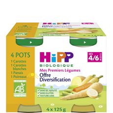 Hipp Hipp Bio Carotte Blanche Panais Poireaux Des 4 6m Pot 4x125g Pas Cher A Prix Auchan