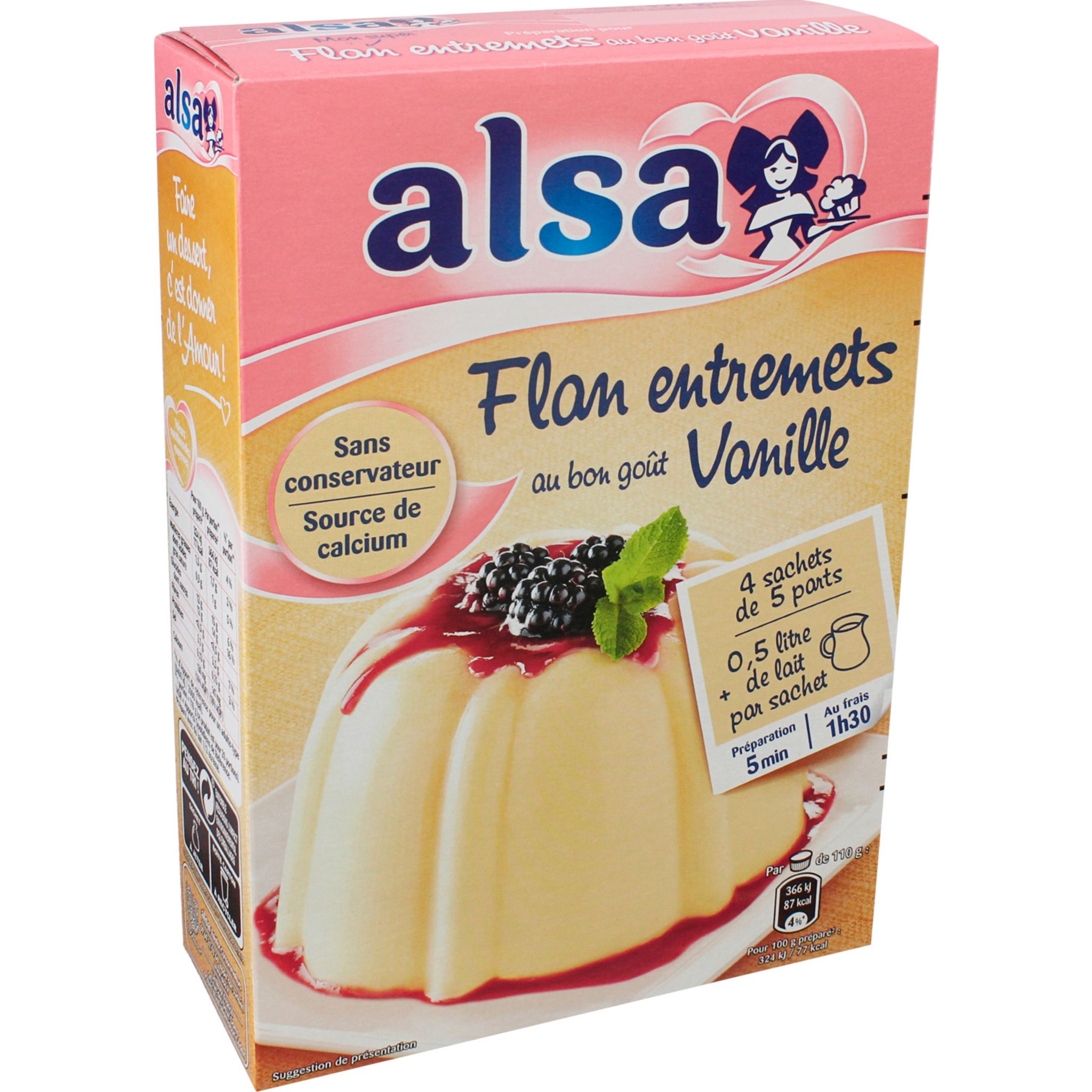 ALSA Préparation pour flan entrements à la vanille 4 sachets 192g pas cher  