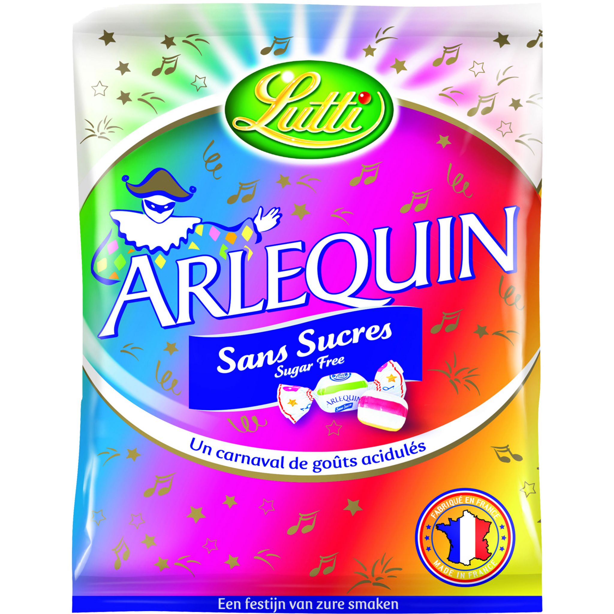 LUTTI Arlequin bonbons acidulés aux fruits sans sucre 70g pas cher 