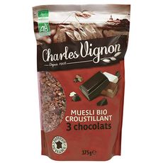 CHARLES VIGNON Muesli bio croustillant aux 3 chocolats 375g