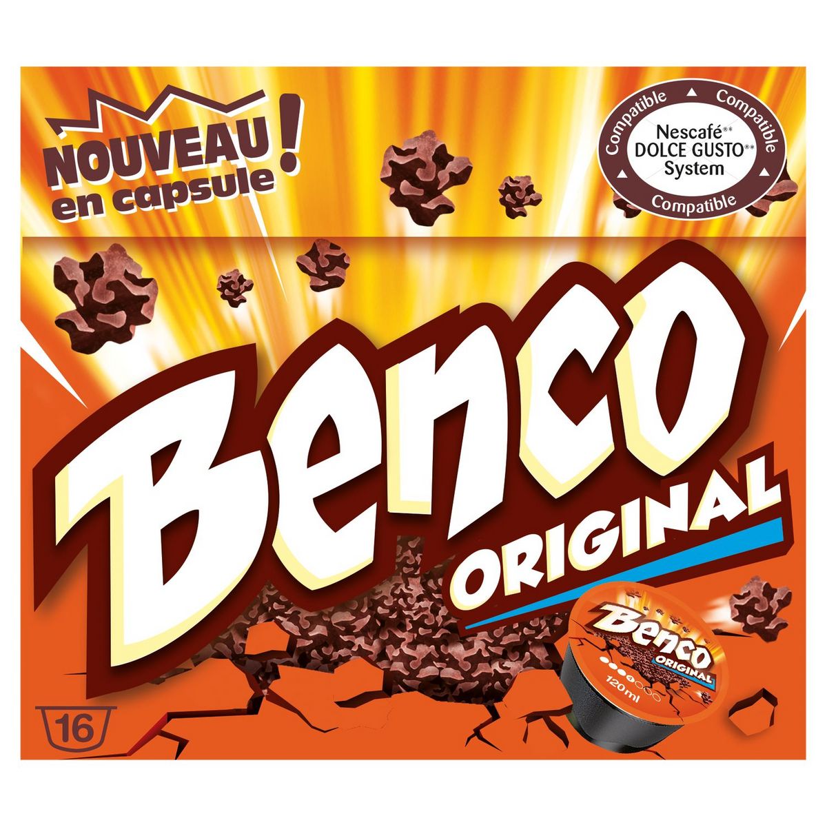 BENCO Capsules de chocolat au lait compatibles Dolce Gusto 16 dosettes 256g  pas cher 