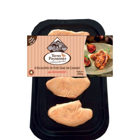 Terres Paysannes Escalopes de foie gras de canard du Sud-Ouest la barquette de 4 - 200 g