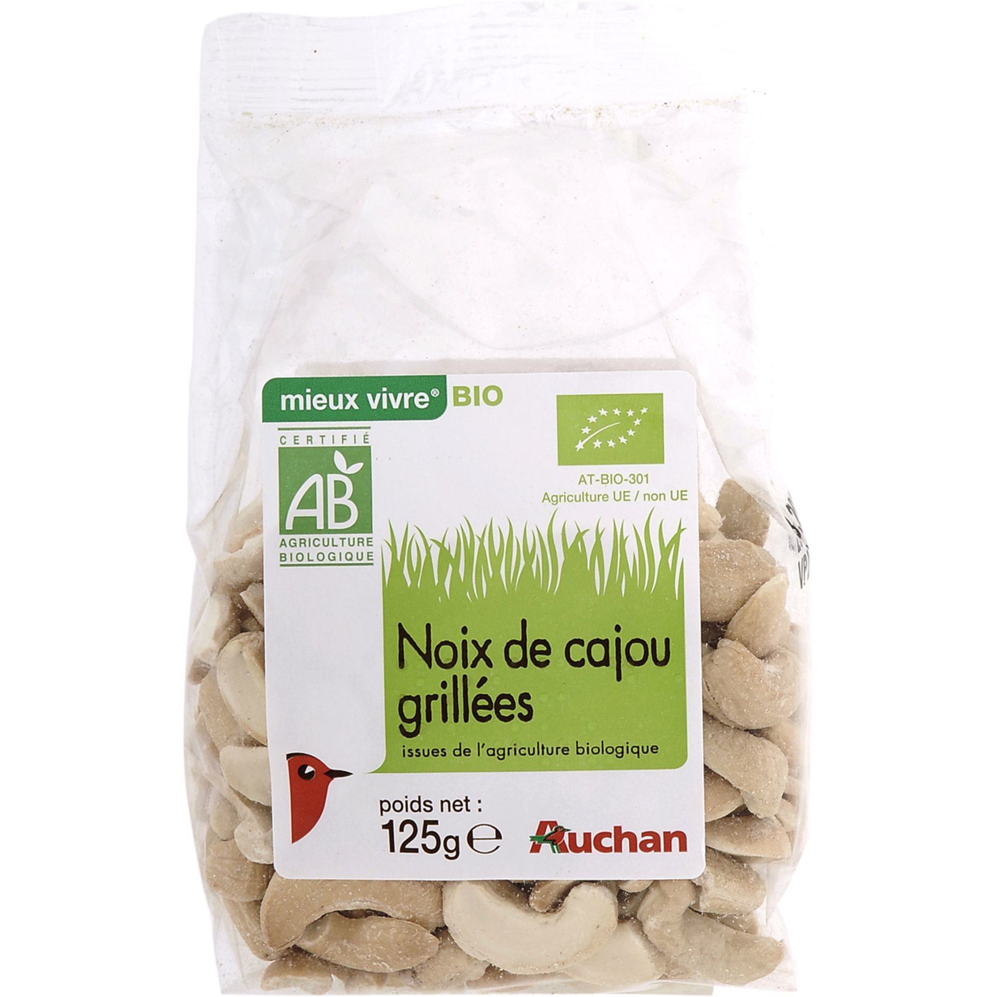 AUCHAN Auchan noix de cajou non salées 125g pas cher 