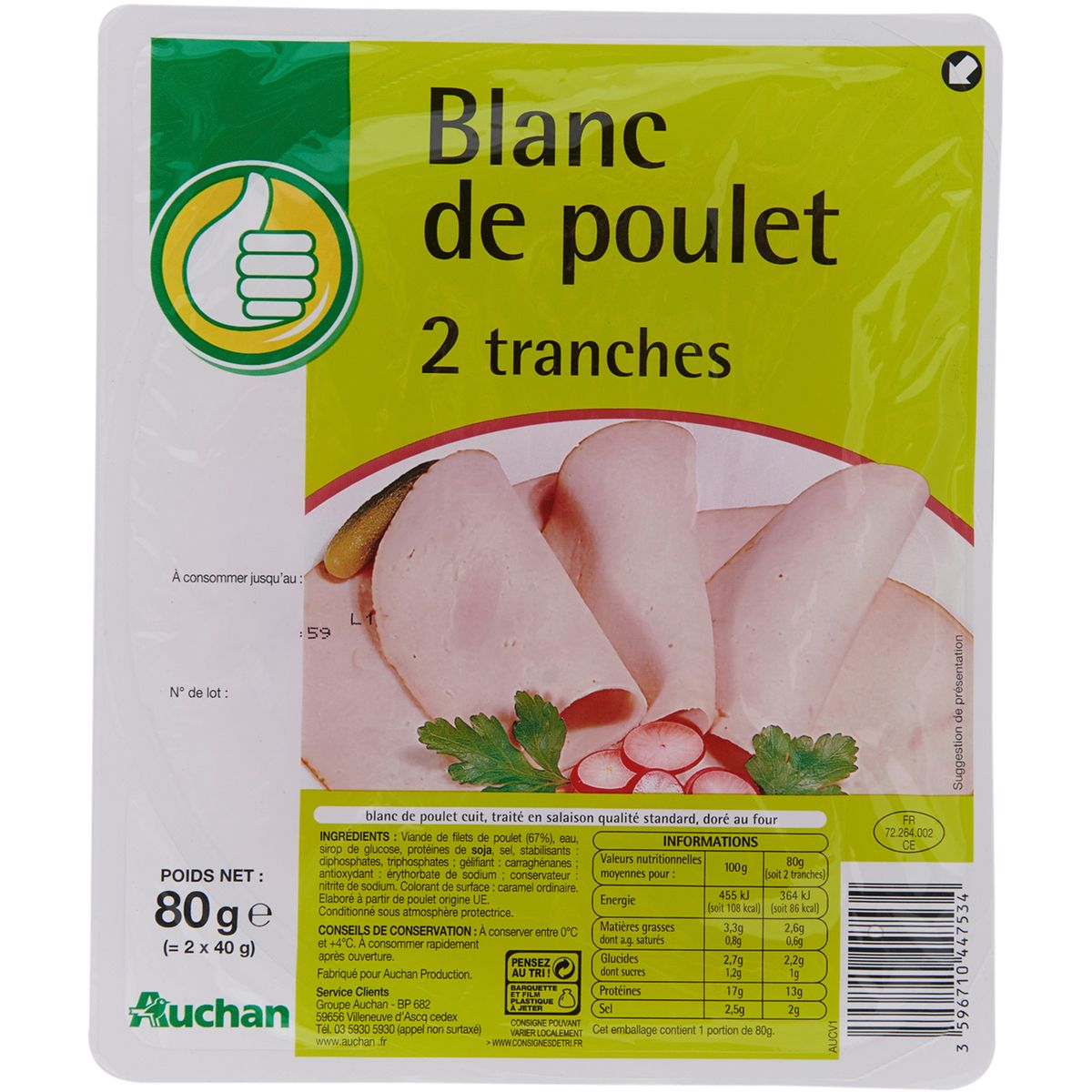 Blanc de Poulet - U - 2 tranches, 80 g