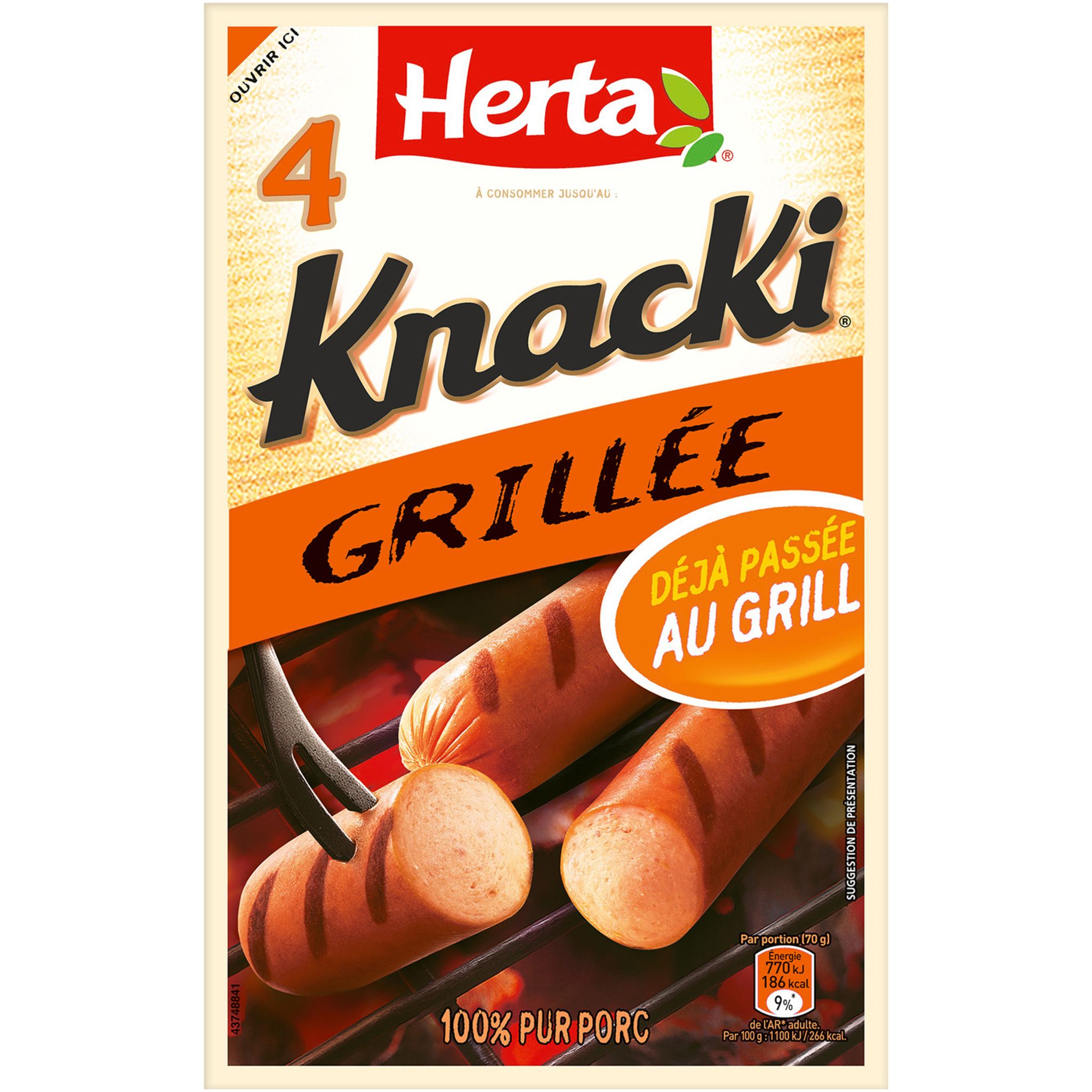 HERTA Herta knacki grillée x4 -280g pas cher 