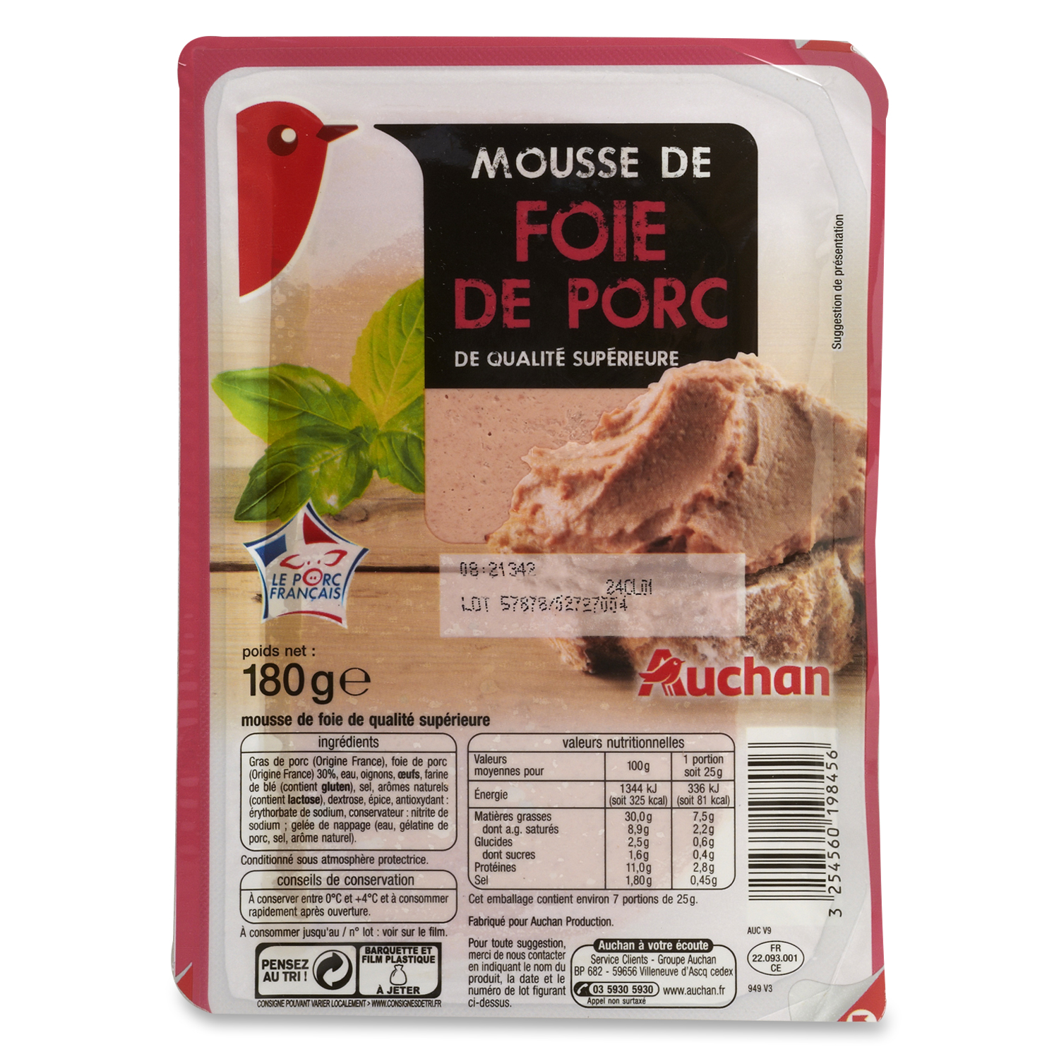 Mousse De Foie De Porc à L Ancienne AUCHAN Mousse de foie de porc 180g pas cher - Auchan.fr