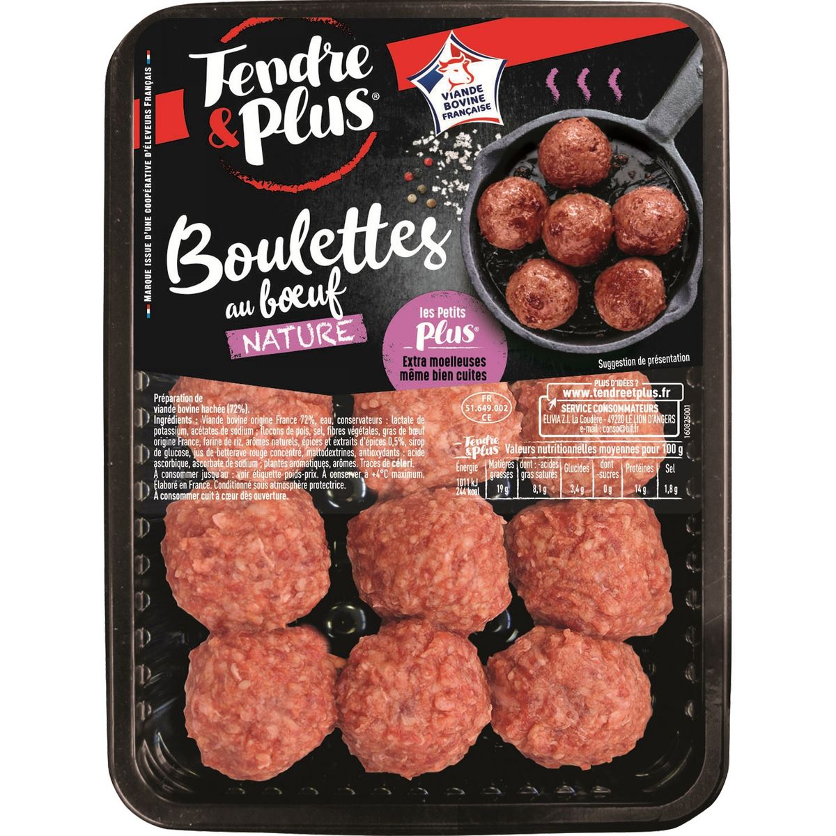 TENDRE ET PLUS Tendre et Plus boulette de boeuf nature x15 375g pas cher Auchan.fr