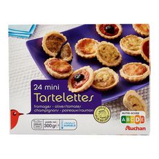 AUCHAN Mini tartelettes fromage/olive tomate / champignons / poireaux saumon 24 pièces 300g
