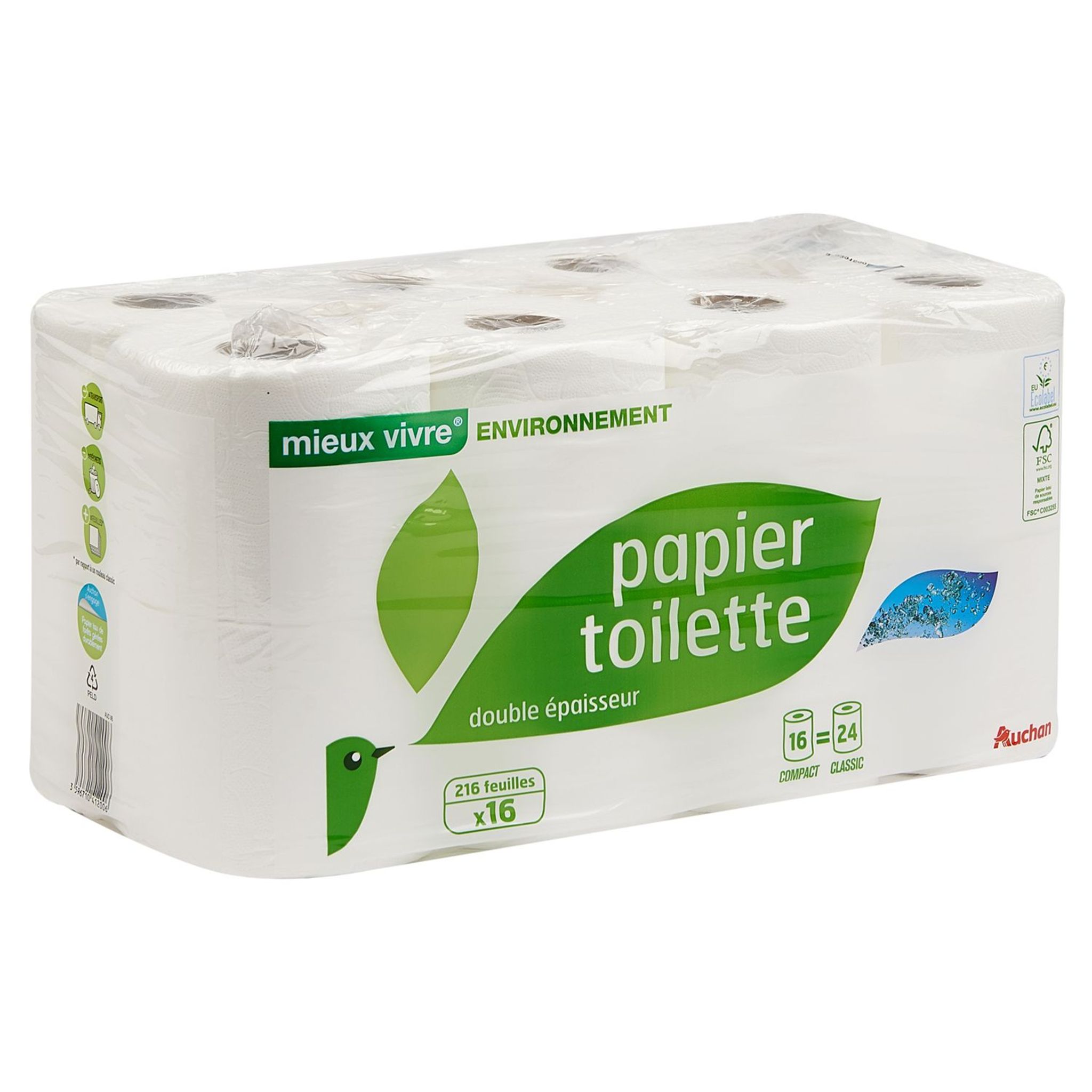 AUCHAN Papier toilette blanc ultra moelleux 5 épaisseurs 6 rouleaux pas  cher 