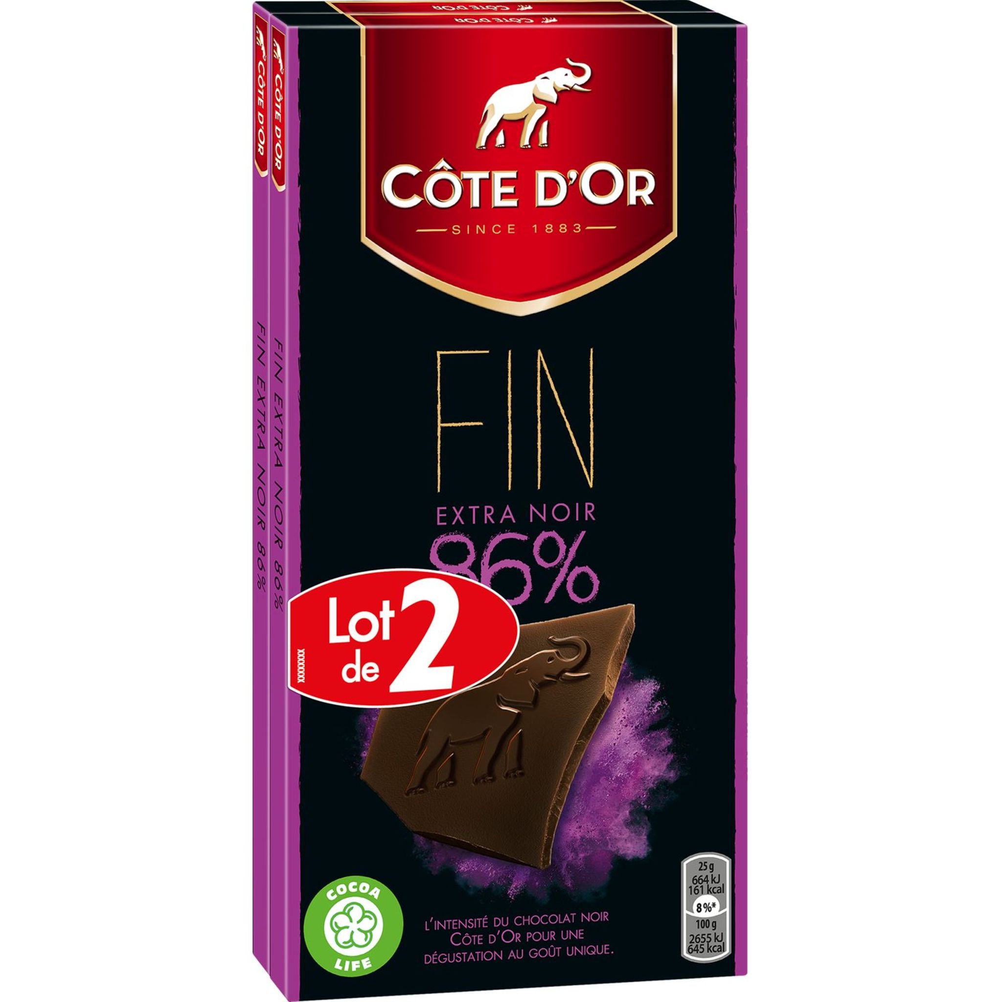 COTE D'OR Lot de 3 Tablettes de chocolat Familiale Noir Extra - 100 g