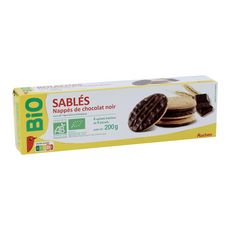 AUCHAN BIO Biscuits nappés de chocolat noir, sachets fraîcheur 4x4 biscuits 200g