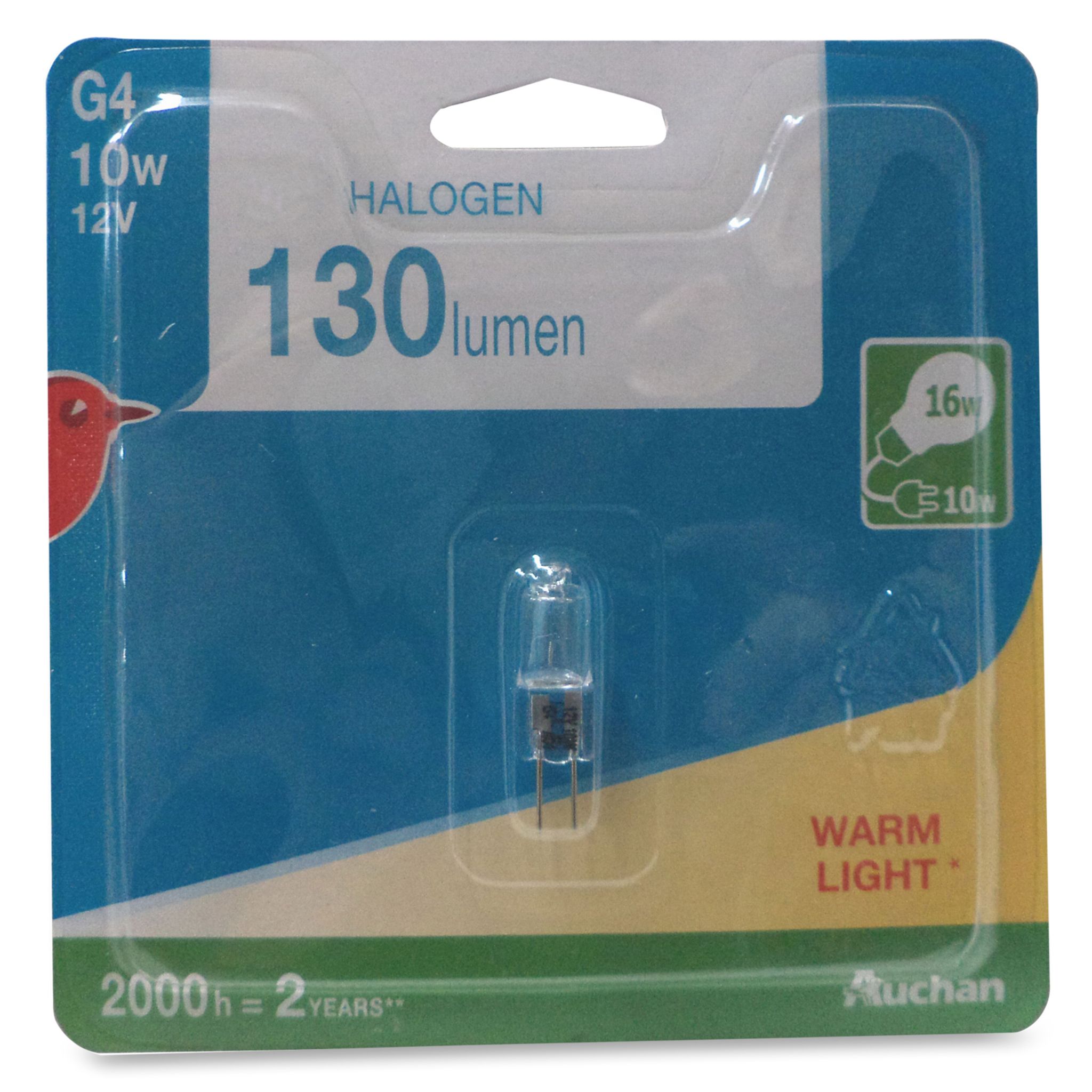 AUCHAN Auchan Ampoule halogène G4 capsule 10w warm light 130 lumen x1 130  lumen 1 pièce pas cher 