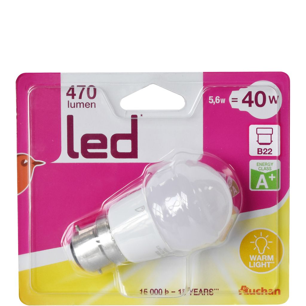 AUCHAN Auchan Ampoule led E14 mini sphéres 40w cool light 470 lumen x1 470  lumen 1 pièce pas cher 