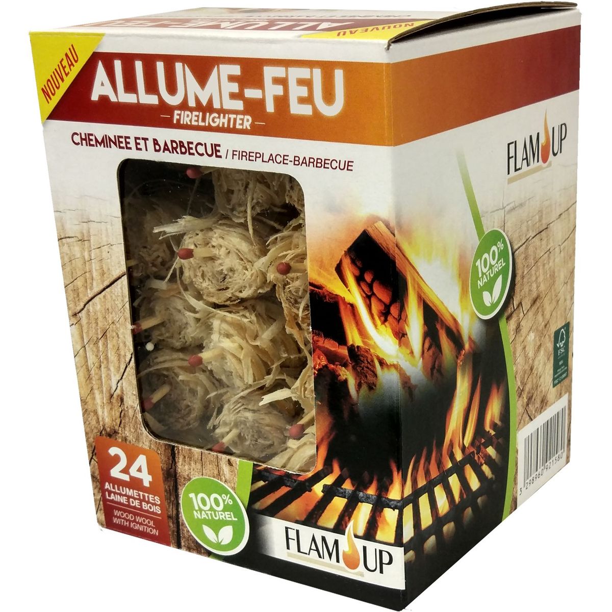 FLAM'UP Allume feu allumettes en laine de bois cheminée & barbecue 24  allumettes pas cher 