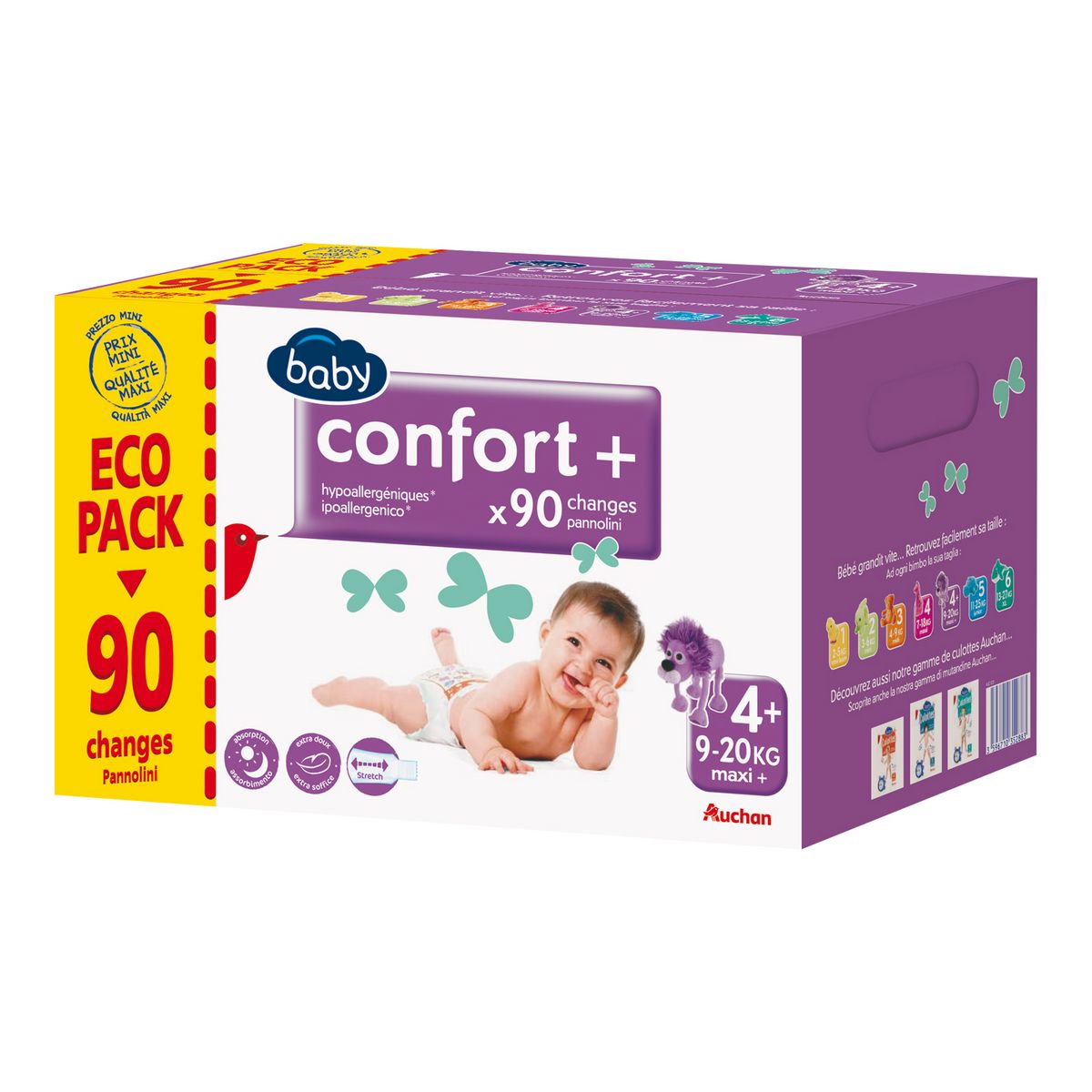 AUCHAN BABY Confort + couches taille 2 (3-6kg) 36 couches pas cher