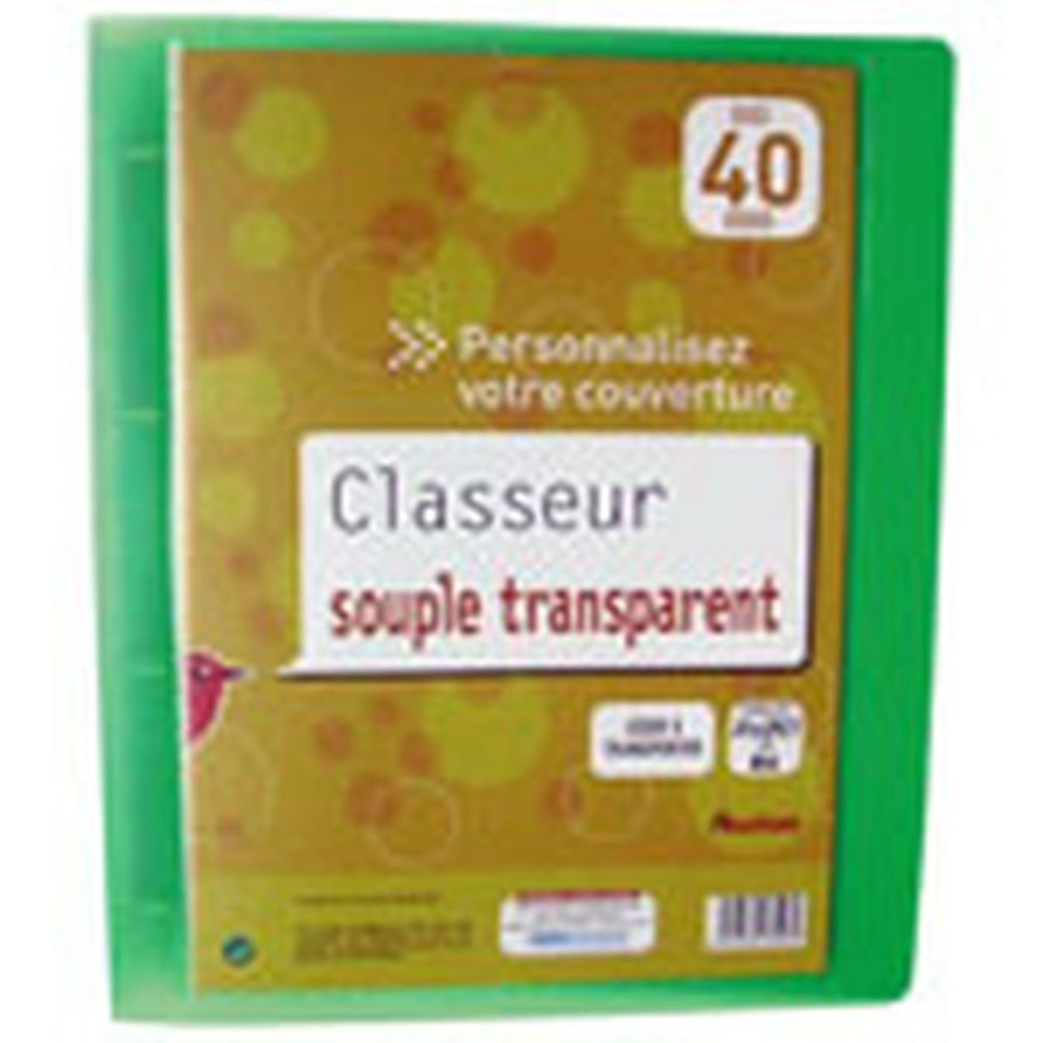 AUCHAN Auchan Classeur souple A4 21x29,7cm transparent dos personnalisable  1 pièce pas cher 