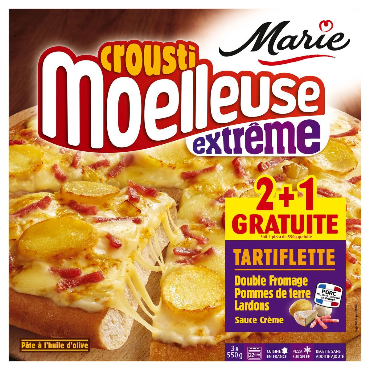 MARIE Marie pizza crousti moelleuse tartiflette x2 +1offert 1,59kg pas cher à prix Auchan