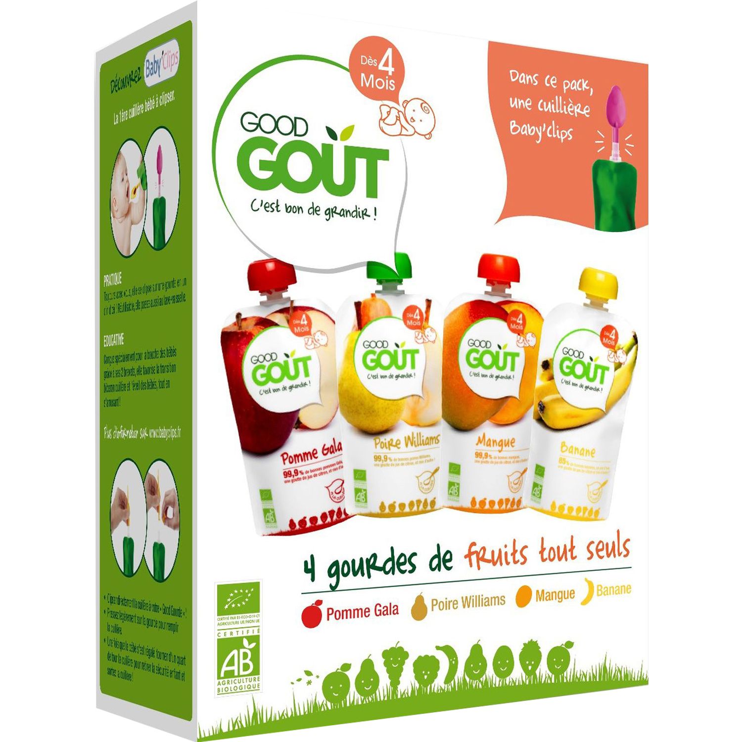 Achat Good Goût 4 Variétés de Fruits Bio Gourde Bébé Dès 4 Mois, 4x120g