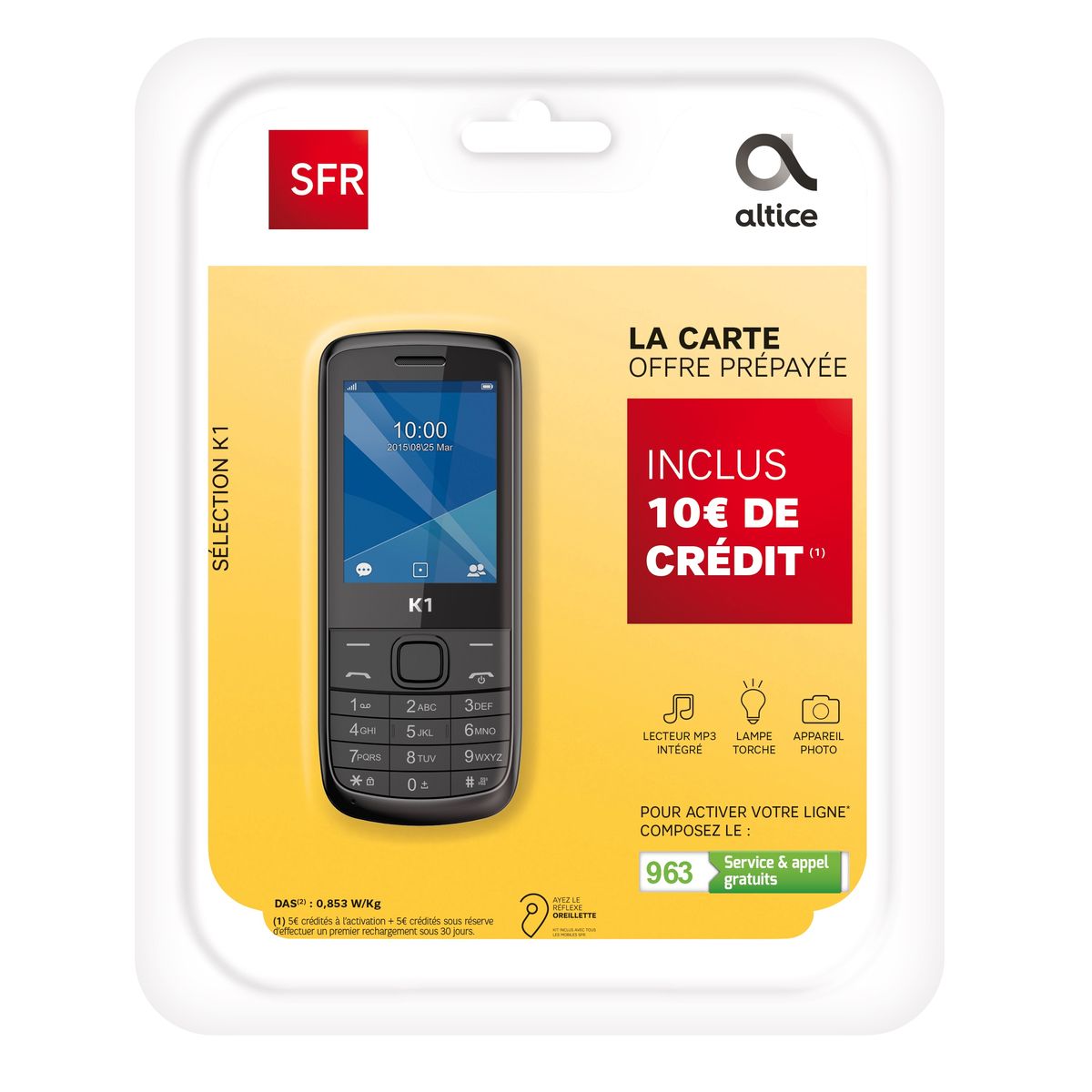 SFR Pack Prépayé avec Mobile Selection K1 Noir & Carte Sim pas
