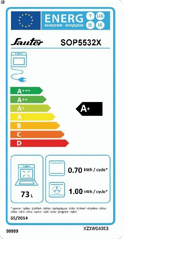 SAUTER Four pyrolyse encastrable noir 73L multifonction chaleur