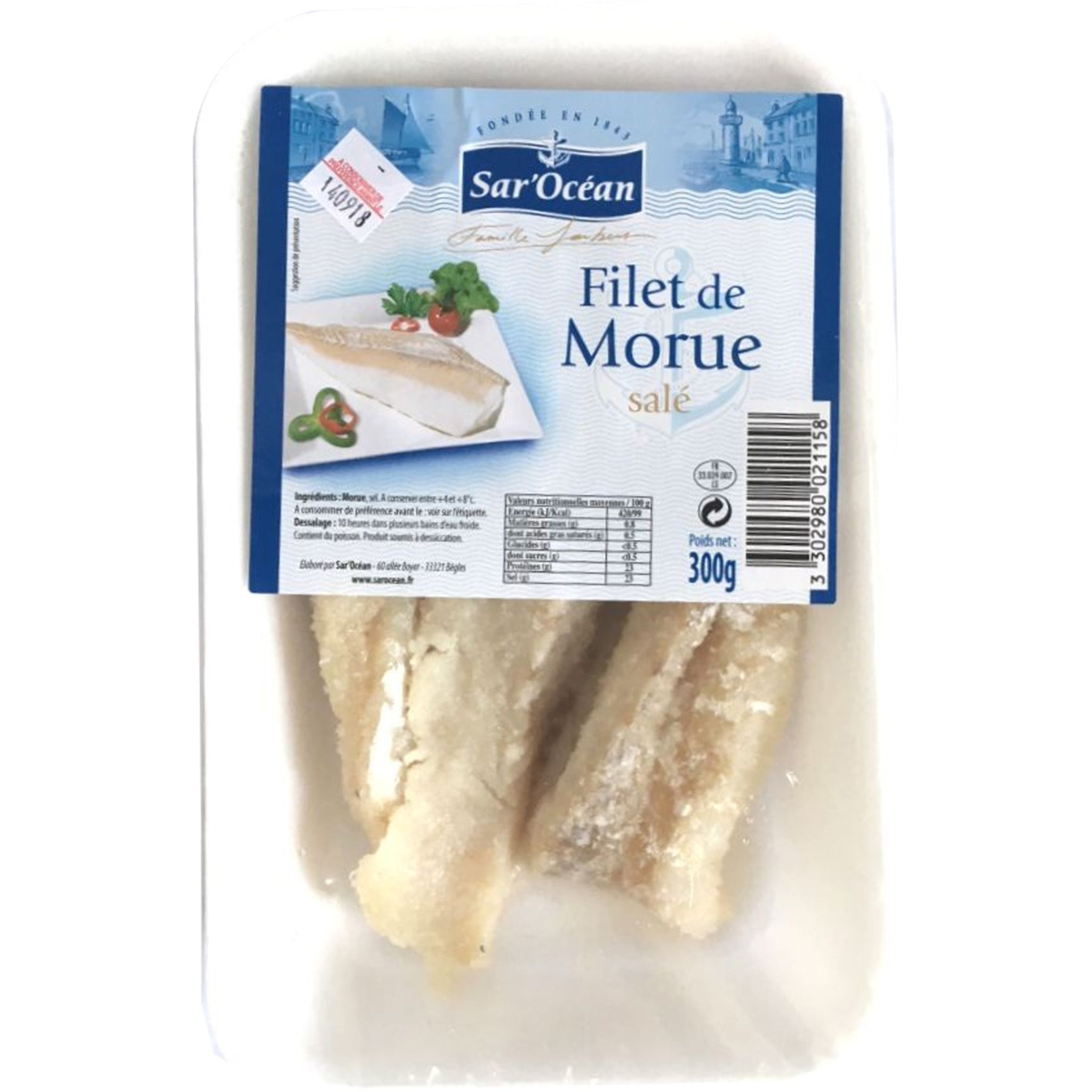 Filet de morue salée avec peau (400 g)  La Belle Vie : Courses en Ligne -  Livraison à Domicile