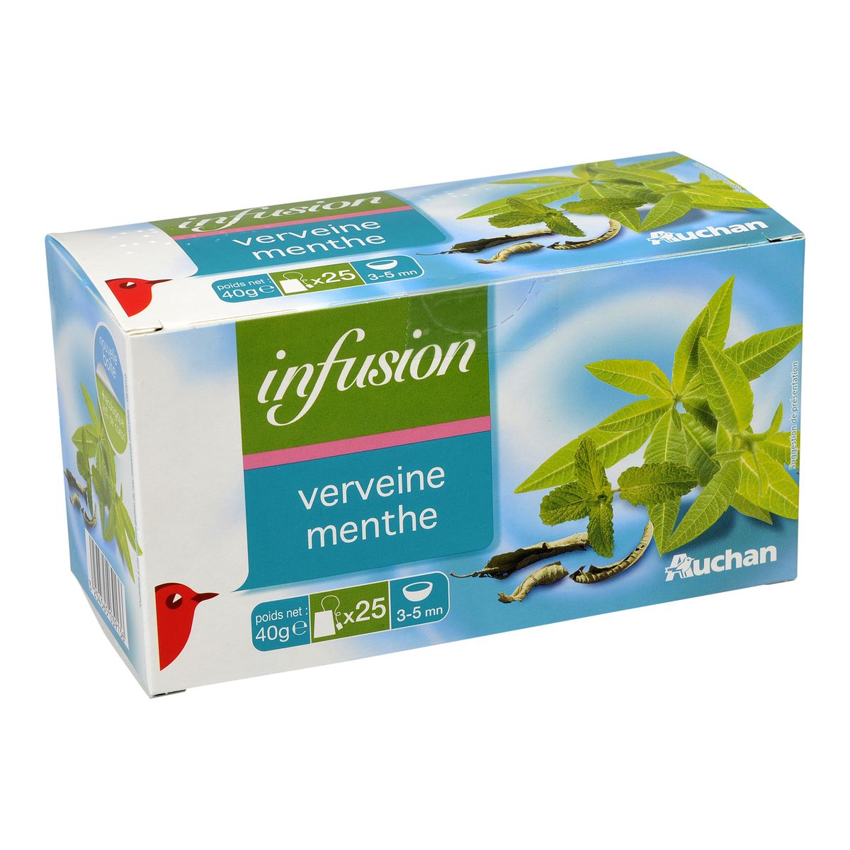 AUCHAN Infusion verveine menthe 25 sachets 40g pas cher 