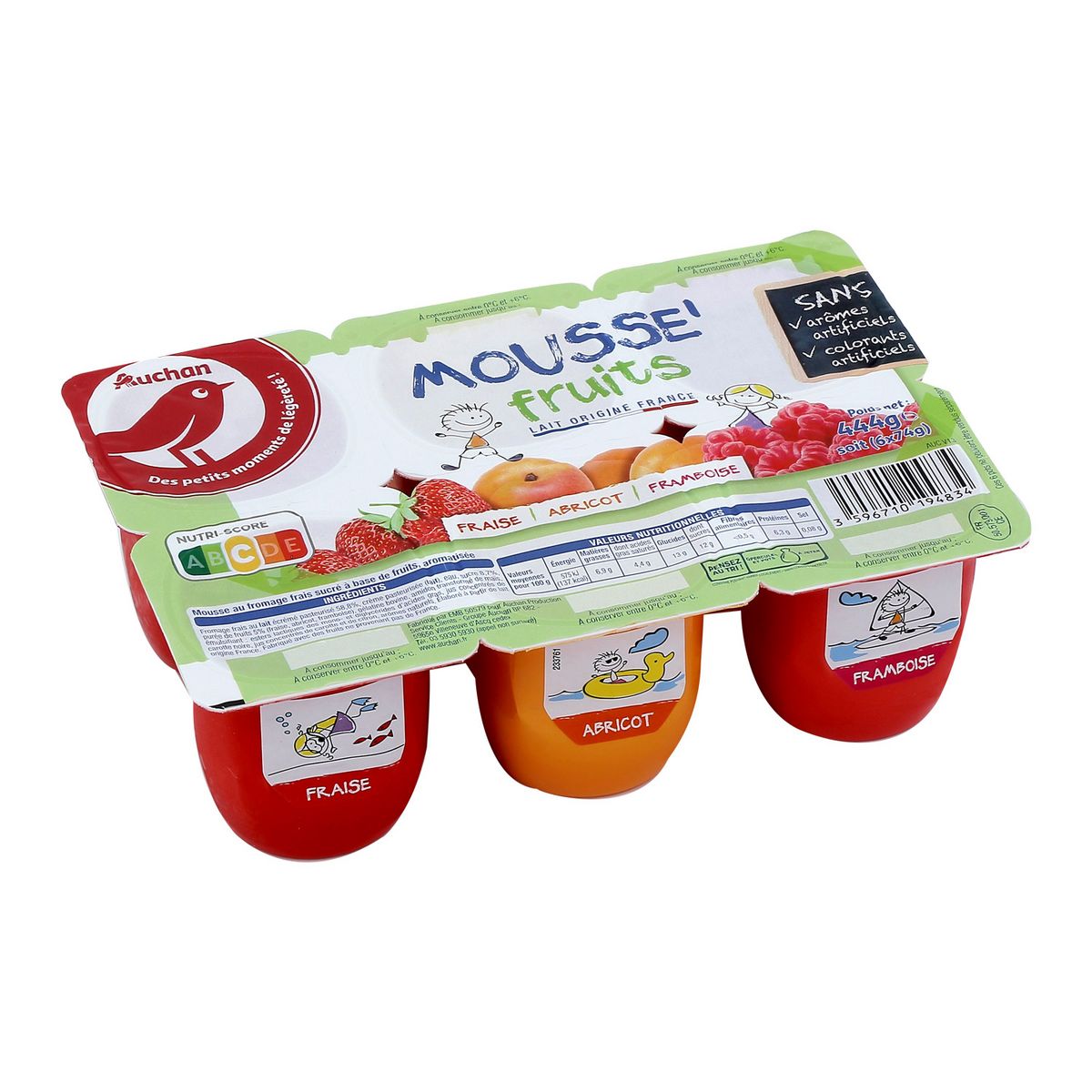 Auchan Mousse De Fromage Frais Aux Fruits 6x74g Pas Cher A Prix Auchan