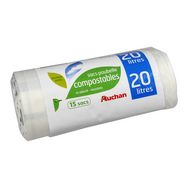 AUCHAN Sacs poubelle compostables liens d tachables 20l 15