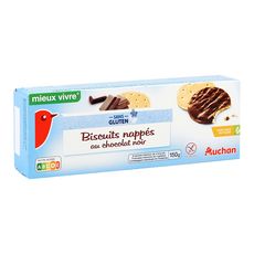 AUCHAN Biscuits nappés au chocolat noir sans gluten sachets fraîcheur 12 biscuits 150g