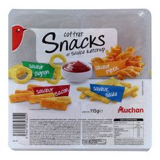 AUCHAN Coffret snacks et sauce ketchup, assortiment de biscuits soufflés apéritifs 115g