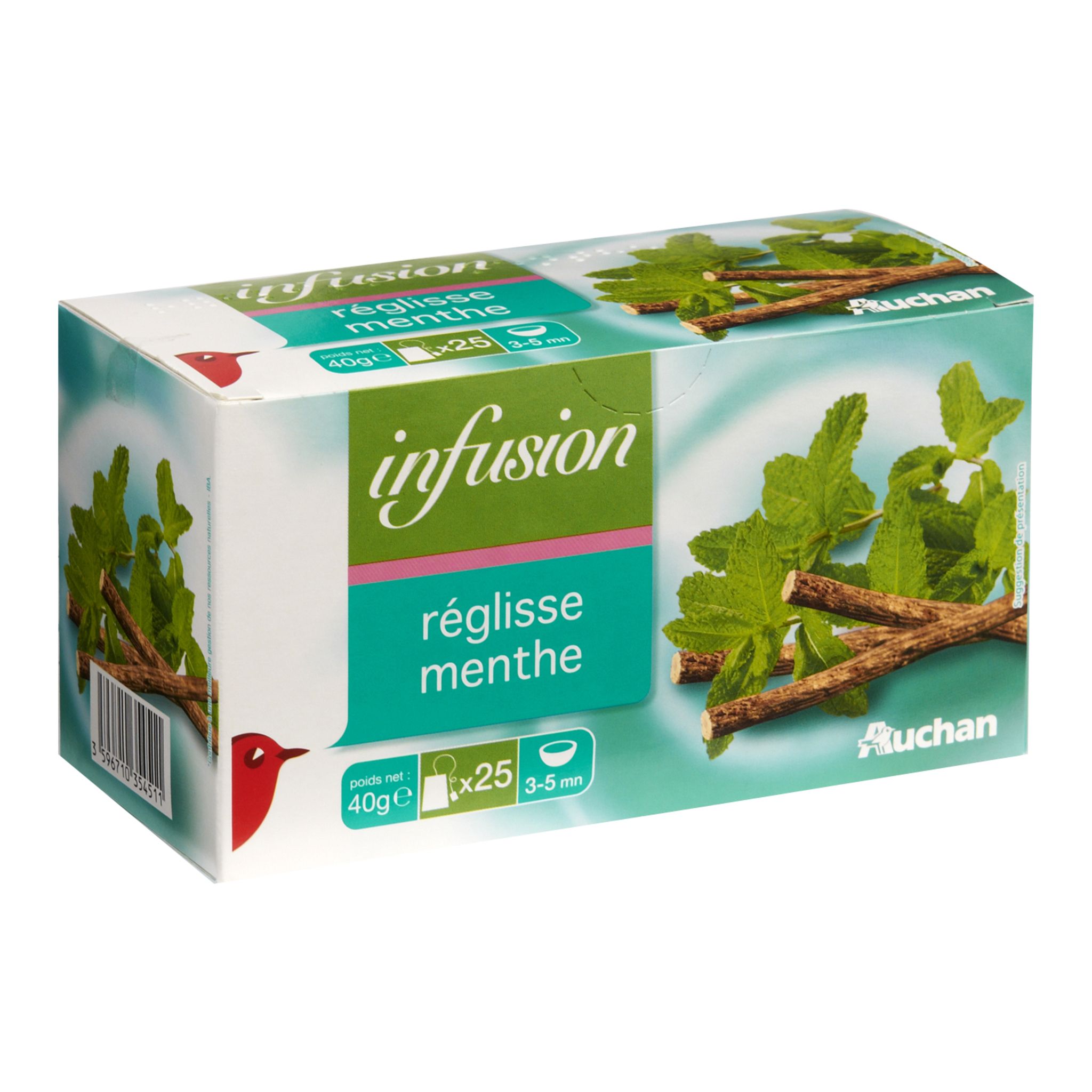 AUCHAN Infusion verveine menthe 25 sachets 40g pas cher 