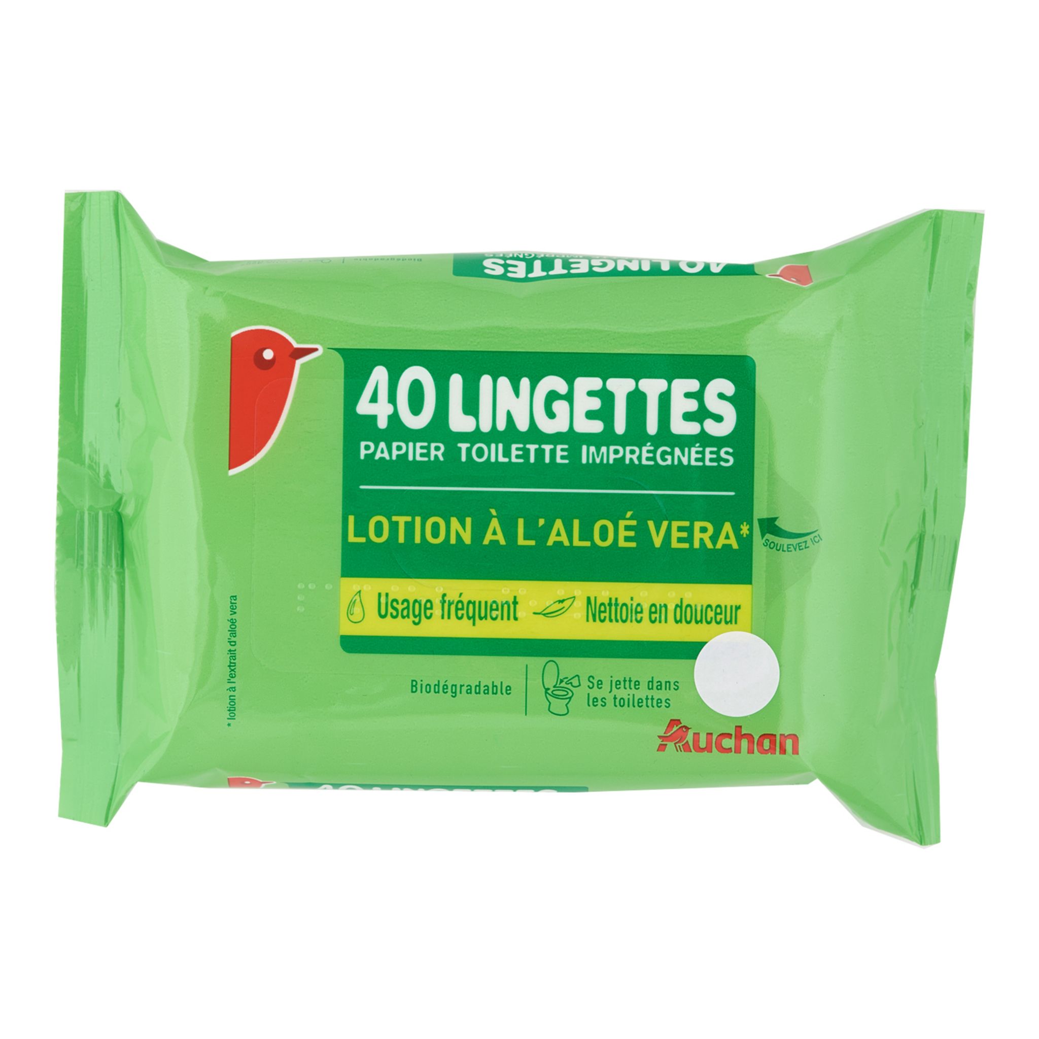 AUCHAN Lingettes papier toilette humide aloé vera 40 lingettes pas