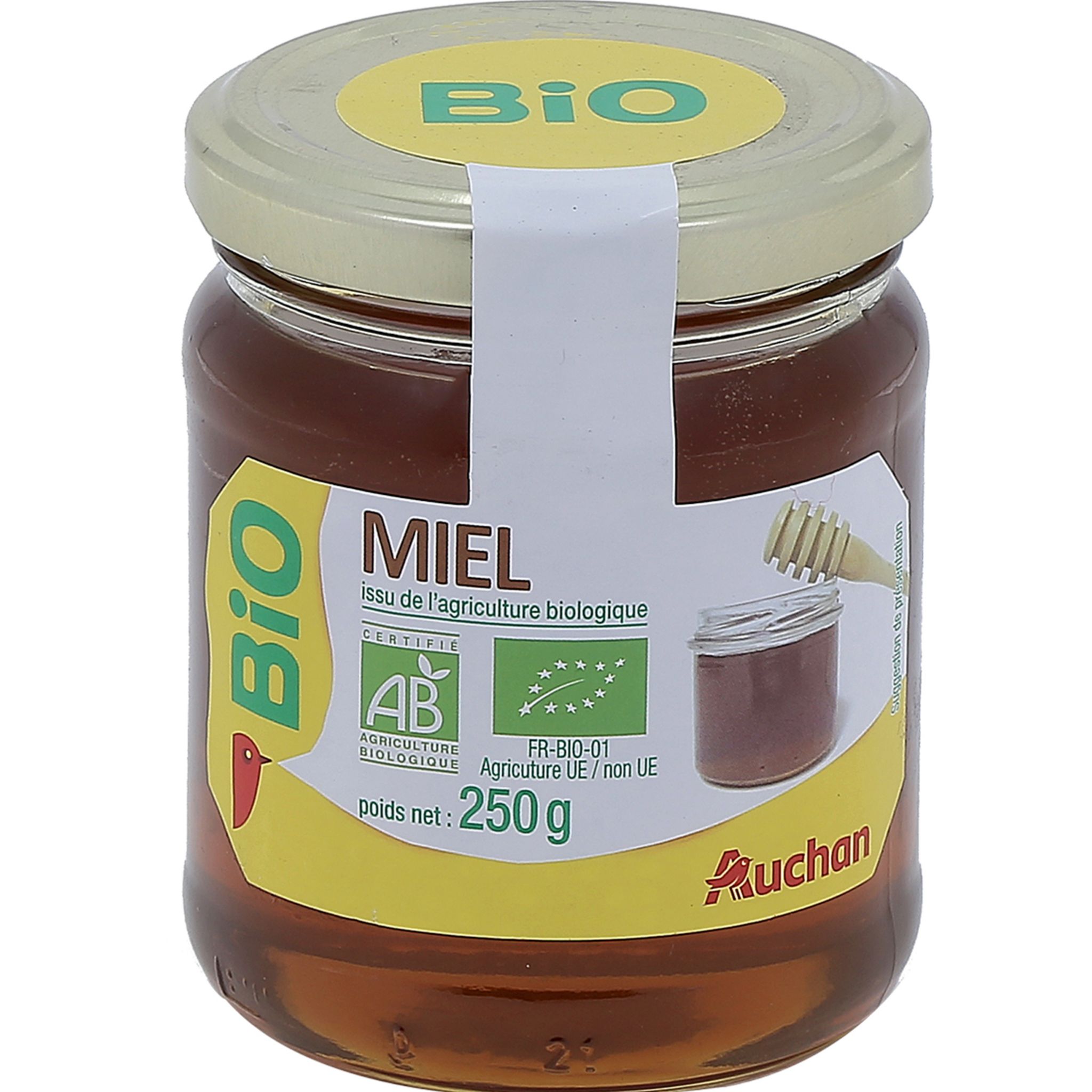 AUCHAN BIO Miel liquide en flacon doseur 250g pas cher 