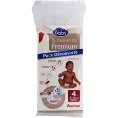 AUCHAN BABY Couches premium pack découverte taille 4 (7-18kg) 5 couches