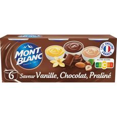 MONT BLANC Assortiment crème dessert chocolat vanille et praliné 6x125g 750g