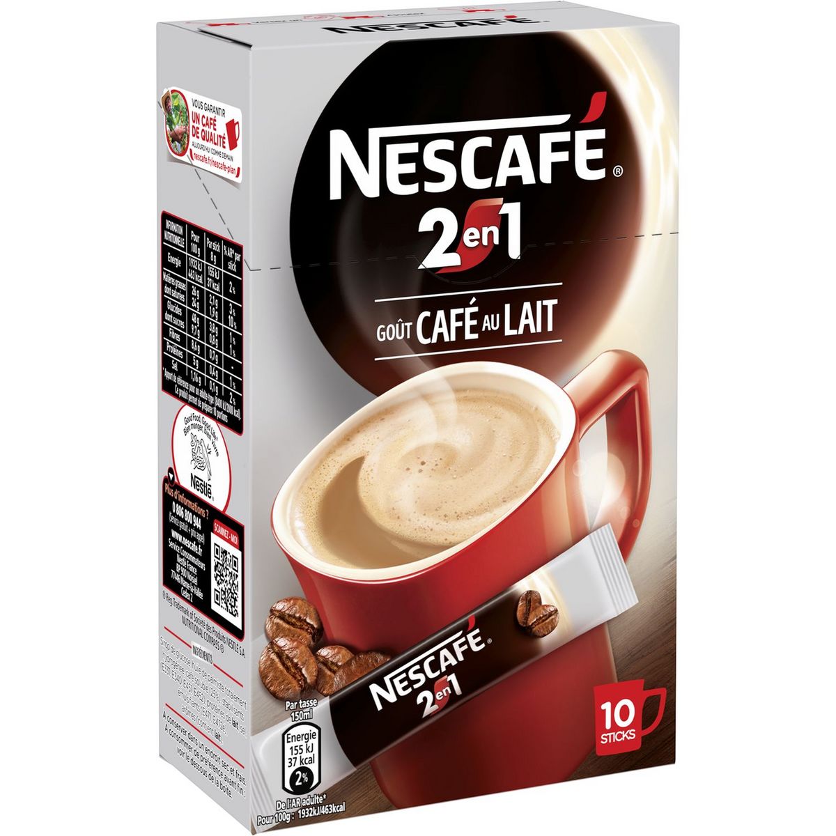 NESTLE Nestlé 2en1 café au lait stick x10 -80g pas cher 