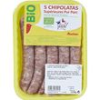 AUCHAN BIO Chipolatas saucisses supérieures pur porc bio 5 pièces 275g