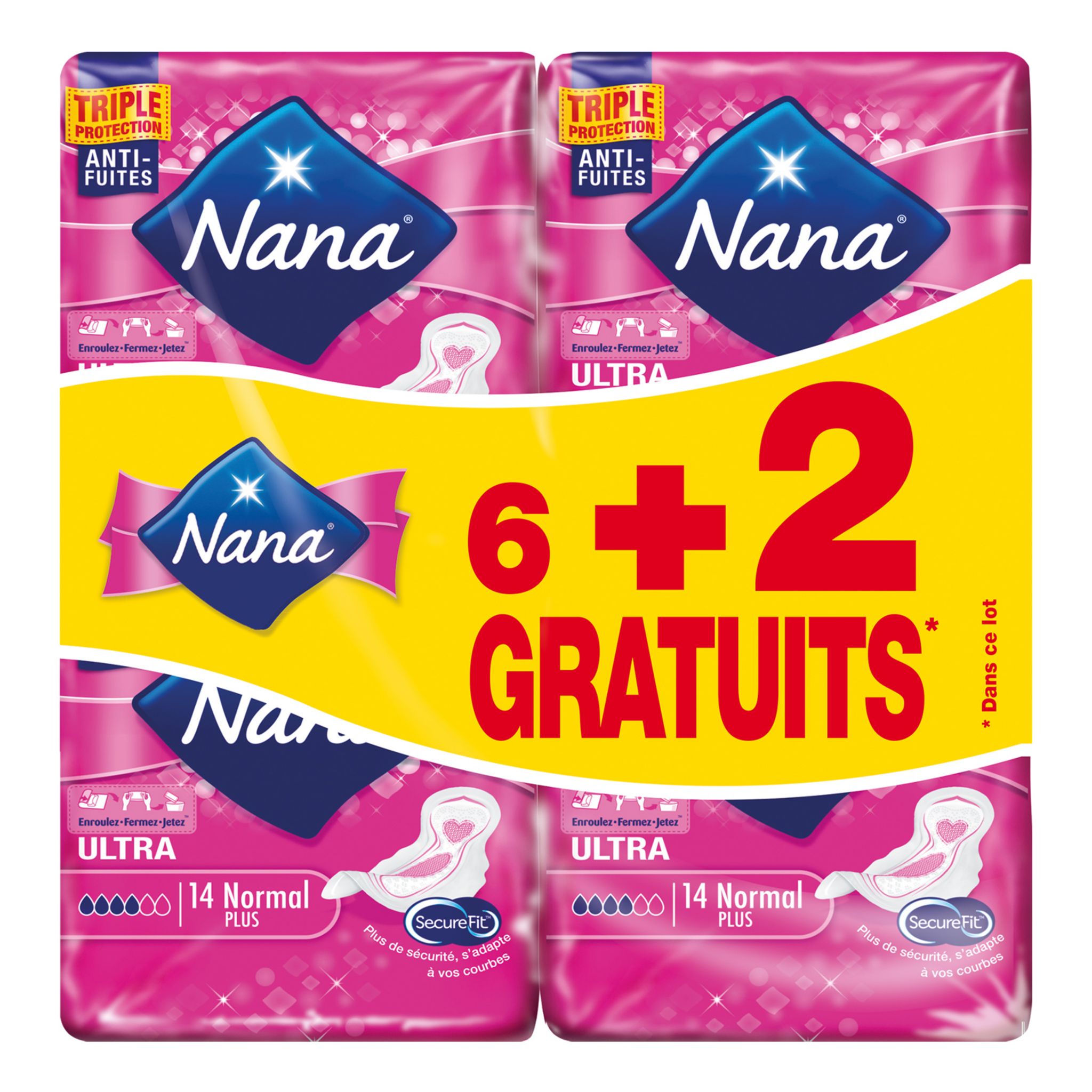 NANA Serviettes hygiéniques avec ailettes ultra normal plus 112 serviettes  8x14 serviettes pas cher 