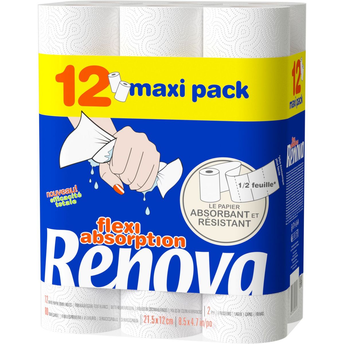 RENOVA Essuie-tout demie-feuille flexi absorption 12 rouleaux pas cher 