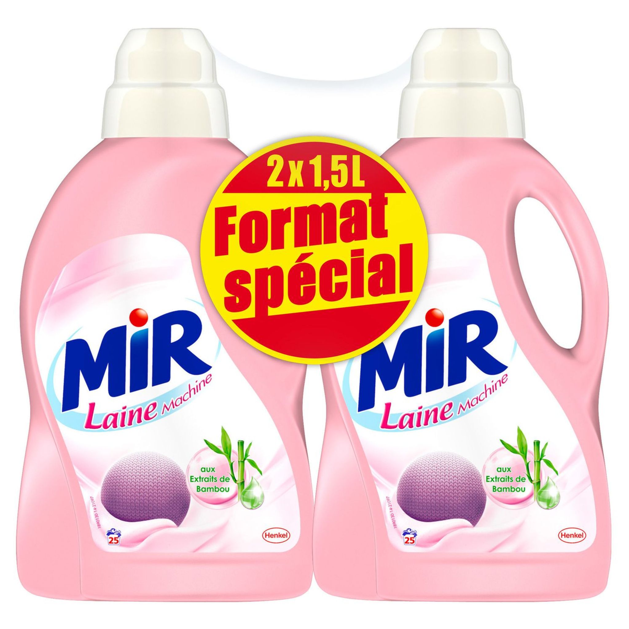 MIR Mir Lessive liquide spécifique laine parfum bambou 50 lavages 2x1,5l 50  lavages 2x1,5l pas cher 