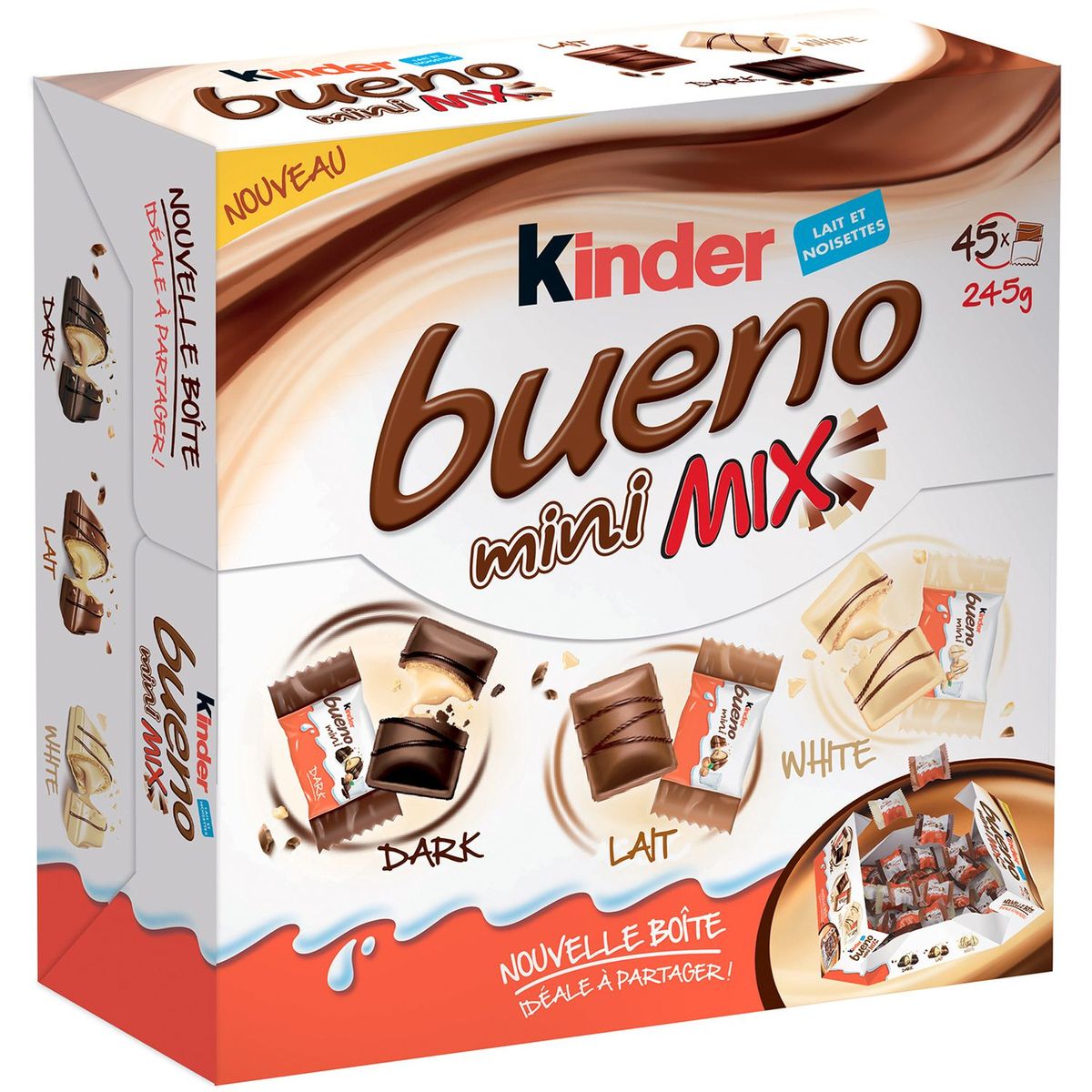 KINDER Kinder Bueno mini mix assortiment 45 pièces 245g pas cher