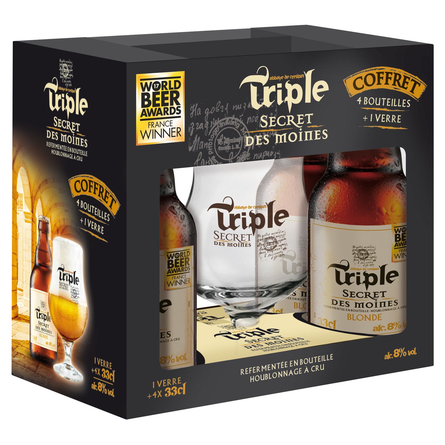 KARMELIET Coffret bière blonde triple 8,4% bouteilles +1 verre 4x33cl pas  cher 